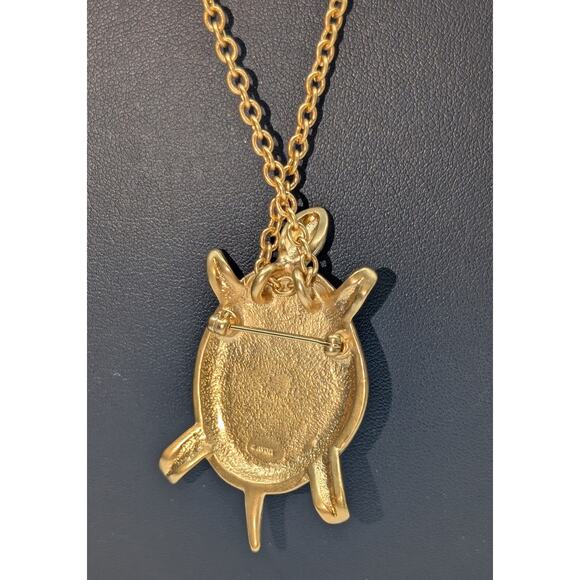 Vintage Avon 1980 Gold Tone Turtle Brooch/Pendant 28" Chain Necklace - Picture 5 of 10